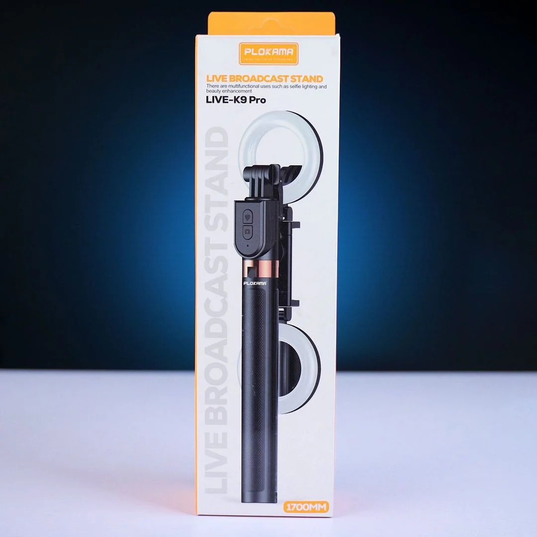 PLOKAMA K9 Pro LED Flashlight Selfie Stick Tripod- DUAL LED FLASH LIGHT